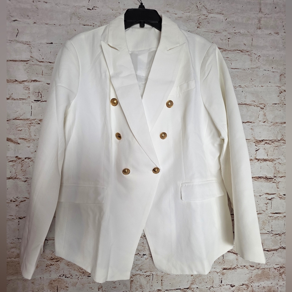 NWOT- CRAZY GRID Womens Casual Blazer Jacket Gold Button Long Sleeve Sz XXL